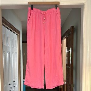 Lilly Pulitzer Summer Pink Linen Drawstring Pants Sz M 26” Inseam